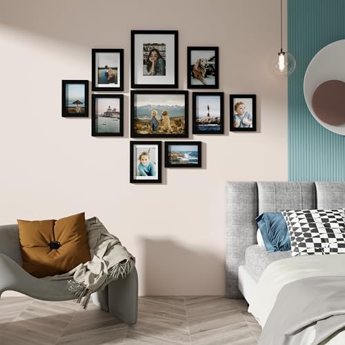 Vittanly 10 Pack Collage Picture Frames, Multi Sizes, Black