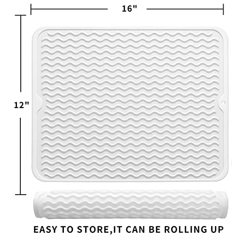 White Silicone Drying Mat for Kitchen Counter and Sink - 16x12