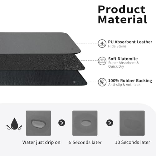 Dark Grey 16x18 Heat Resistant Dish Drying Mat with Non-slip Backing