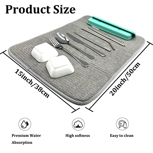 Beige/Grey/Blue Absorbent Microfiber Dish Drying Mats, Large Pack of 3, Kitchen Counters