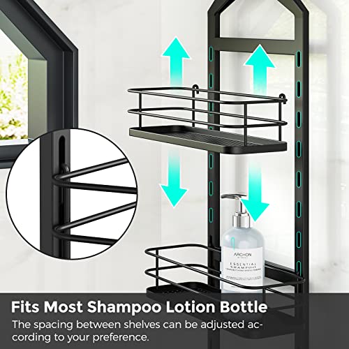 Black Adjustable 3-Tier Shower Caddy for Bathroom Storage
