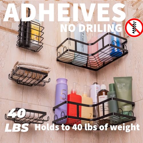 Black Shower Caddy 5-Pack with Hooks - Wall-Mounted Organizer for Bathroom