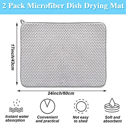 Microfiber Dish Drying Mat - 2 Pack, Large (24x17 inch), Gray