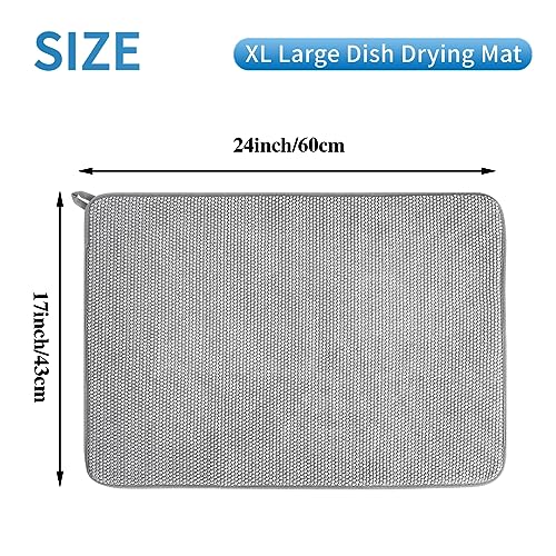 Large Absorbent Gray Microfiber Dish Drying Mats